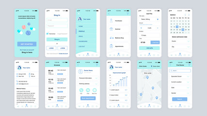 Wall Mural - set of ui, ux, gui screens medicine app flat design template for mobile apps, responsive website wir