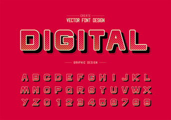 Poster - Halftone circle font and round alphabet vector, Digital design typeface letter and number