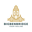 Big ben tower bridge logo and icon design vector.