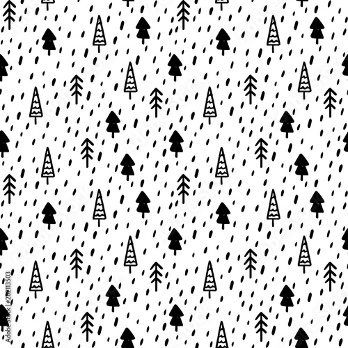 recznie-rysowac-choinki-wzor-czarno-biale-kolory-monochromatyczne-wektor-proste-skandynawskie-tlo-atrament-doodle-tekstury-na-nowy-rok