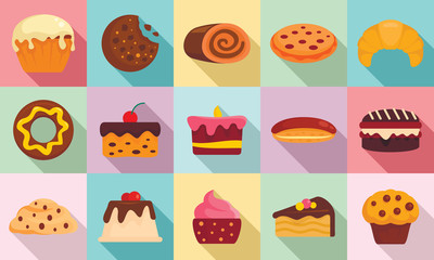 Poster - Confectionery icons set. Flat set of confectionery vector icons for web design