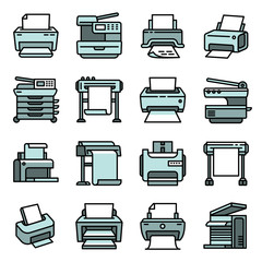 Poster - Printer icons set. Outline set of printer vector icons for web design isolated on white background
