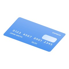 Poster - Blue credit card icon. Isometric of blue credit card vector icon for web design isolated on white background