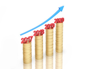 New Year 2020 Creative Design Concept with Gold Coins - 3D Rendered Image