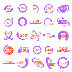 Poster - 360 degrees icons set. Cartoon set of 360 degrees vector icons for web design
