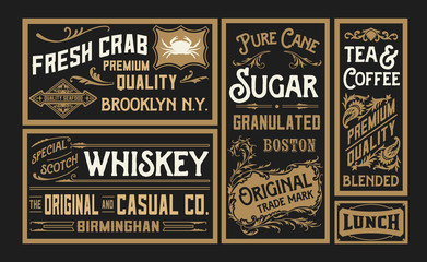 set of old advertisement designs and labels