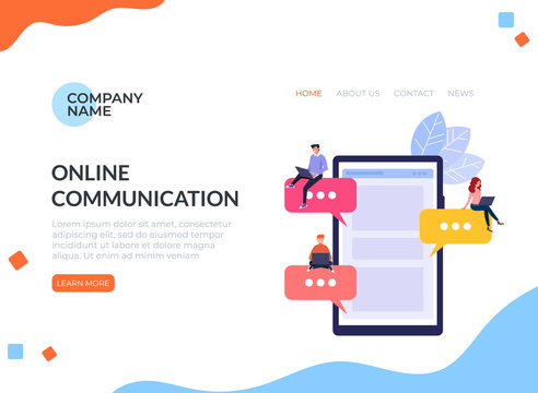 Online internet chat communication banner poster concept. Vector flat cartoon design graphic isolated illustration