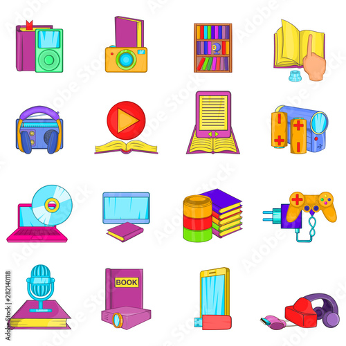 Obtaining information icons set Poster Mural XXL