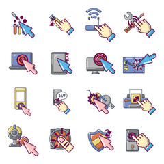 Poster - Mend pc icons set. Cartoon set of 16 mend pc vector icons for web isolated on white background