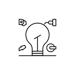 Poster - production, light bulb icon. element of consumer behavior line icon