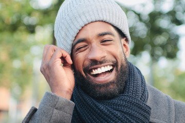 Beautiful happy man outside