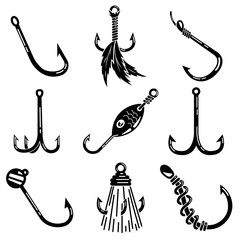 Wall Mural - Fishing hook icons set. Simple set of fishing hook vector icons for web design on white background