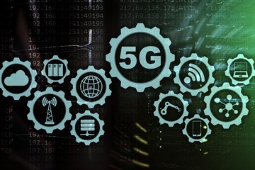 Wall Mural - 5g network, 5g internet connection concept in digital background. smart communication network concep
