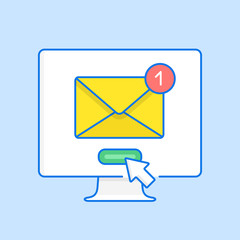 Poster - Email notification on computer screen. Receiving new message, unread e-mail notification. Hand drawn style, line design. Vector illustration