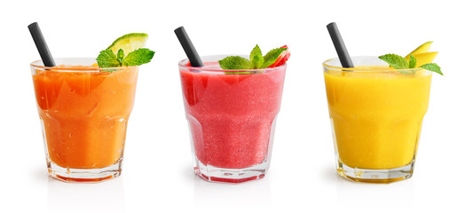 Sticker - Glasses of papaya, mango and strawberry smoothie