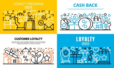Sticker - Loyalty program reward banner set. Outline set of loyalty program reward vector banner for web design