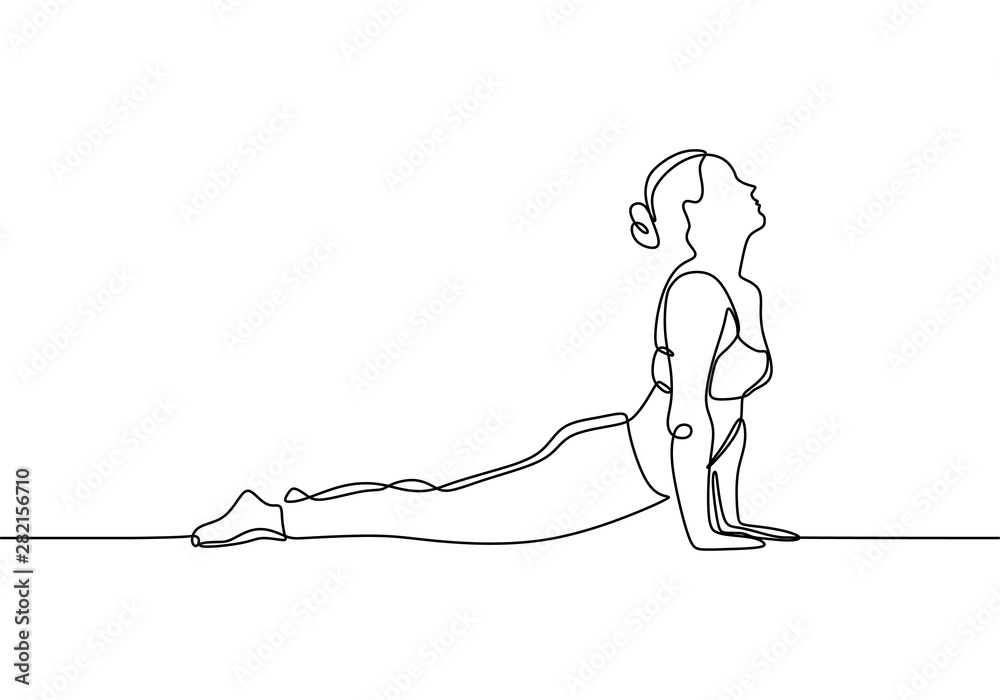 Continuous line drawing of woman doing yoga exercise minimalist design - obrazy, fototapety, plakaty 