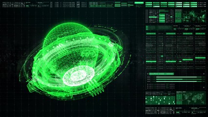 Fototapete - Futuristic graphic user interface head up display screen with digital holographic Nuclear Fusion energy simulator 3D illustration for digital background