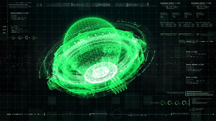 Poster - Futuristic graphic user interface head up display screen with digital holographic Nuclear Fusion energy simulator 3D illustration for digital background
