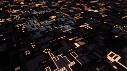  - 3d rendering of abstract binary data node with red glowing led and dept of field focus. moving from 