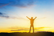 © JU.STOCKER - Silhouette of Man Celebration Success Happiness on a mountain top Evening Sky Sunset Background, Sport and active life Concept