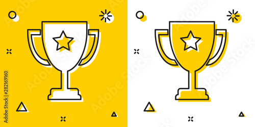 Fotomural Black Trophy cup icon isolated on yellow and white background