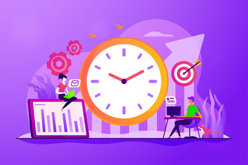 Wall Mural - Time management and workflow organization. Work planning and scheduling. Productivity improvement, efficiency of production, qualification concept. Vector isolated concept creative illustration