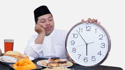 fat boy waiting for muslim break fasting concept