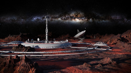 Wall Mural - human base on the surface of an alien planet, colony on exoplanet