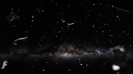 Wall Mural - space debris in outer space, fast flying dangerous objects