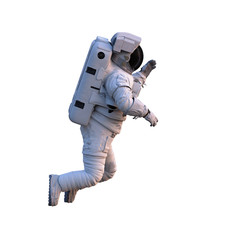 astronaut performing space walk, isolated on white background