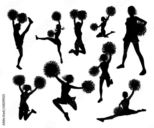 Fotografía Detailed silhouette cheerleaders holding pompoms