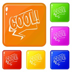 Sticker - COOL, comic text speech bubble icons set collection vector 6 color isolated on white background