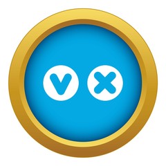 Poster - Fat tick and cross in circles icon blue vector isolated on white background for any design