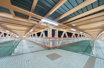Poster - Night scene of empty modern pedestrian walkway