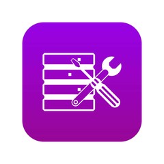 Poster - Database with screwdriverl and spanner icon digital purple for any design isolated on white vector illustration