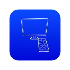 Poster - TV with remote icon blue vector isolated on white background