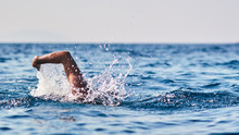 Swimmer Training On The Open Sea / Ocean.