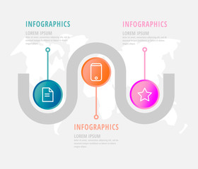 Vector infographic flat template circles for three paper label, diagram, graph, presentation. Business concept with 3 options. Blank space for content, step for step, timeline, workflow, marketing