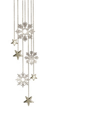 Wall Mural - Christmas arrangement with hanging decorative silver stars and glitter snowflakes