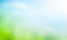 World Environment Day Concept: Abstract Blurred Beautiful Green And Blue Sky  Background