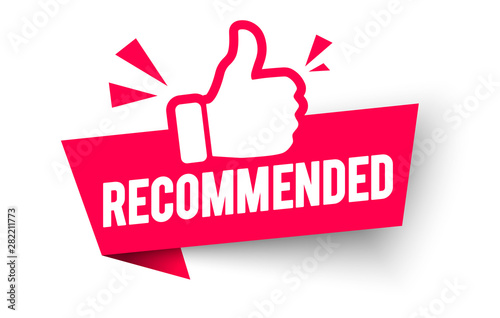 Fotografía red vector illustration banner recommended with thumbs up