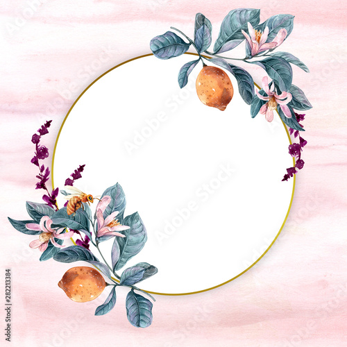 floral illustration, Leaf and buds. Botanic composition for wedding or greeti...