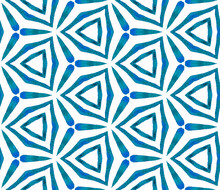 Blue Kaleidoscope Seamless Pattern. Hand Drawn Wat