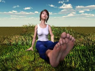 The woman who sits down made in 3D Render