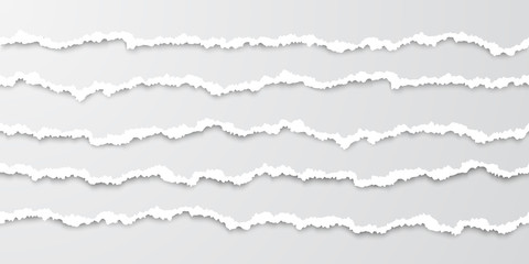 Poster - Set of horizontal seamless torn paper stripes. Paper texture with damaged edge. Tear paper borders. Vector illustration