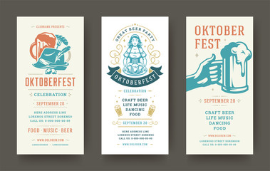 Wall Mural - Oktoberfest flyers or banners set vintage typographic design templates vector illustration.