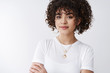 © Cookie Studio - Close-up stylish attractive satisfied female young start-up entrepreneur, curly afro hairstyle, trendy necklaces smiling delighted cross arms chest confidence self-assured delighted good outcome
