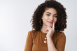 © Cookie Studio - Hmm interesting. Attractive smart creative young female entrepreneur have excellent idea pondering smiling satisfied touch lip index finger thoughtful thinking about proposed offer intrigued