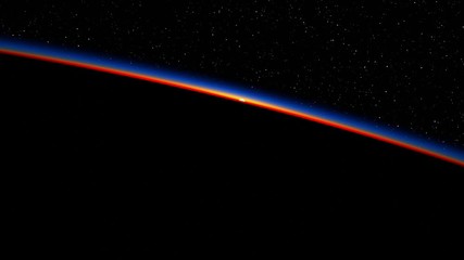 Wall Mural - sunrise over a big hurricane. view of planet earth from space. 4k. ultra high definition. 3840x2160.